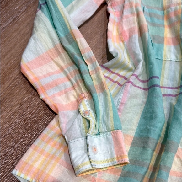 HOLDING HORSES  Size 2 Multicolor Plaid Button Down Shirt V Neck Long Sleeve - Picture 5 of 12